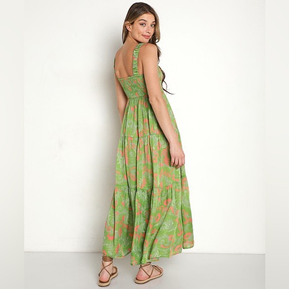 Cleobella Green & Coral Floral Tiered Maxi Dress - Picture 2 of 7